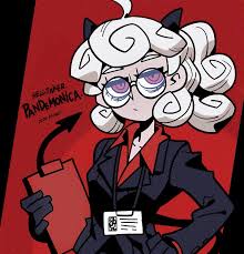 Pandemonica is a character in Helltaker. The game is about cute demon girls. 