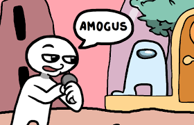 Amogus is a bastardized version of the name of the online 2018 video game Among Us