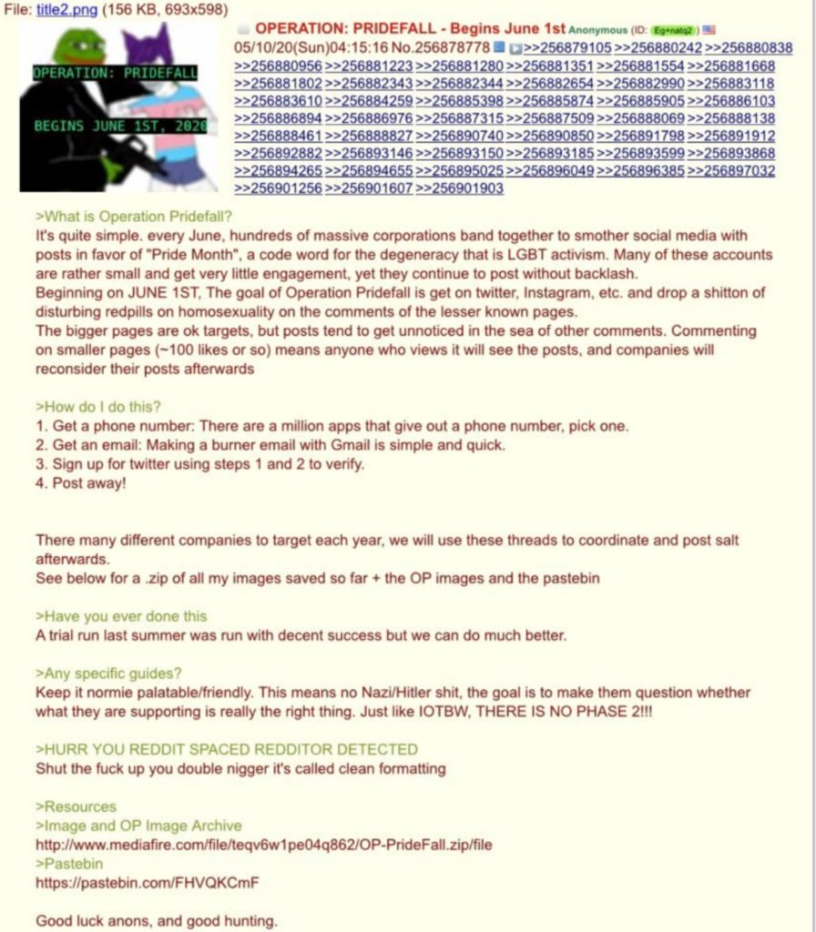 Original 4chan thread on Operation Pridefall