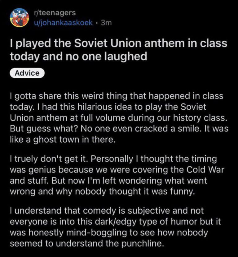 I Played The Soviet Union Anthem In Class Today And No One Laughed I played the soviet union anthem in class today and no one laughed