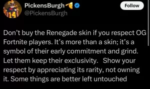 The don't buy the Renegade skin copypasta from Fortnite